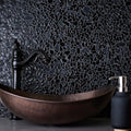 Black and gray glossy and matte glass pebble mosaic tile wall backsplash