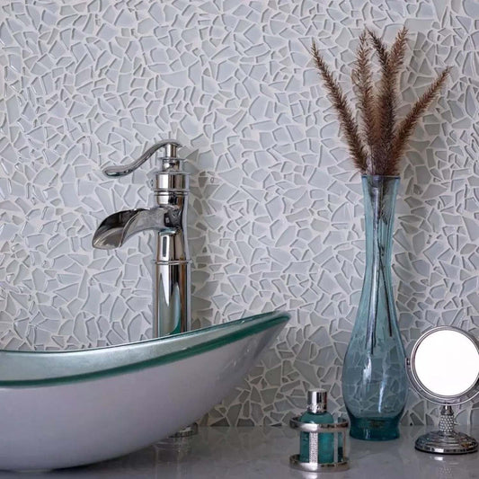 Sample-White 11x11 Glossy Matte Multi-shaped Glass Mosaic Tile (5 pack, 4.36 sq ft/case)