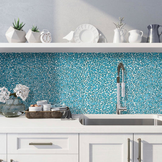 Sky Blue 11x11 Glossy Matte Multi-shaped Glass Mosaic Tile (5 pack, 4.36 sq ft/case) - Sample