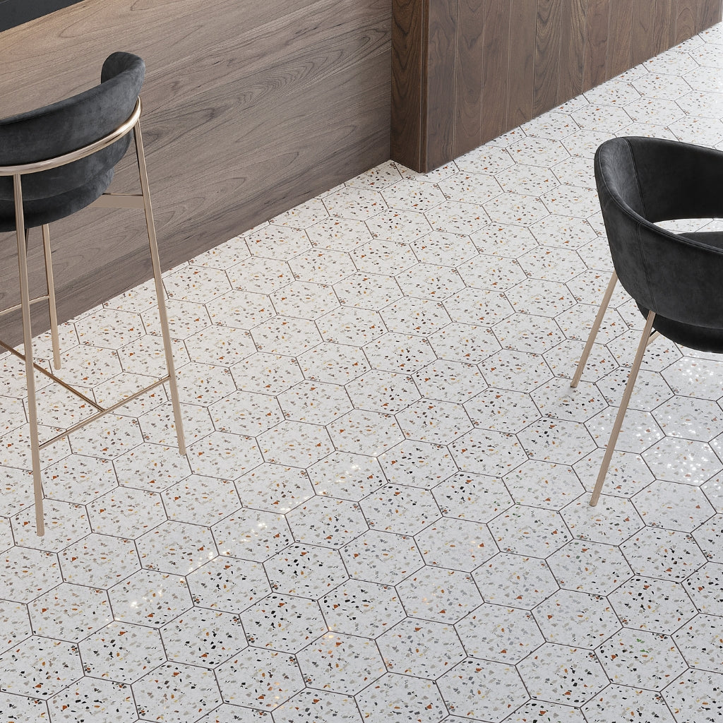 White Multicolor 8x9 Matte Hexagon Porcelain Tile (25 pack, 9.93 sq ft/case)