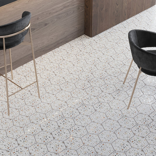 White Multicolor 8x9 Matte Hexagon Porcelain Tile (25 pack, 9.93 sq ft/case)