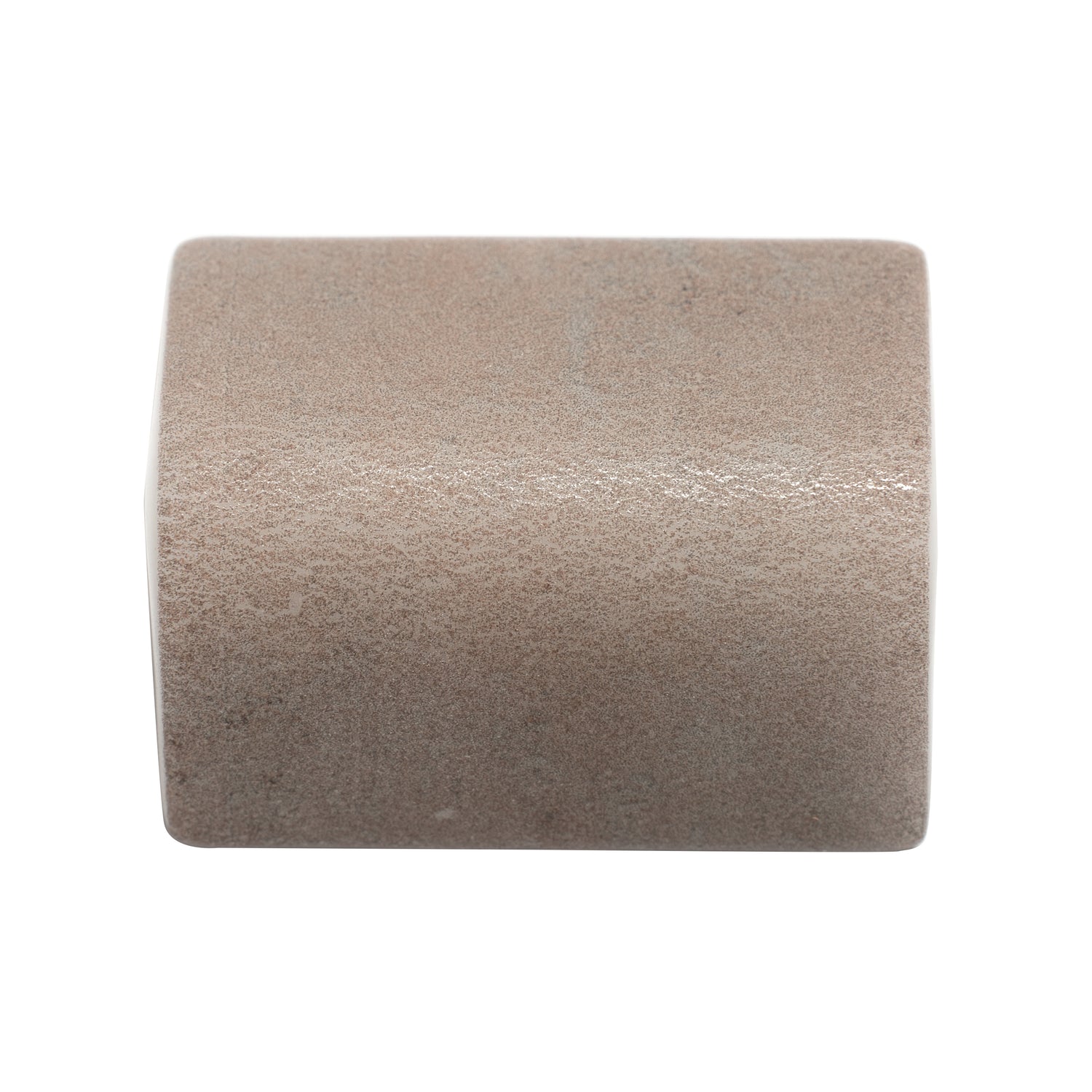 Taupe 2x2 matte recycled glass corner tile with smooth rounded edges and textured surface