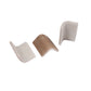 Taupe 2x2 matte recycled glass corner tiles showing smooth curved edges and textured white backing