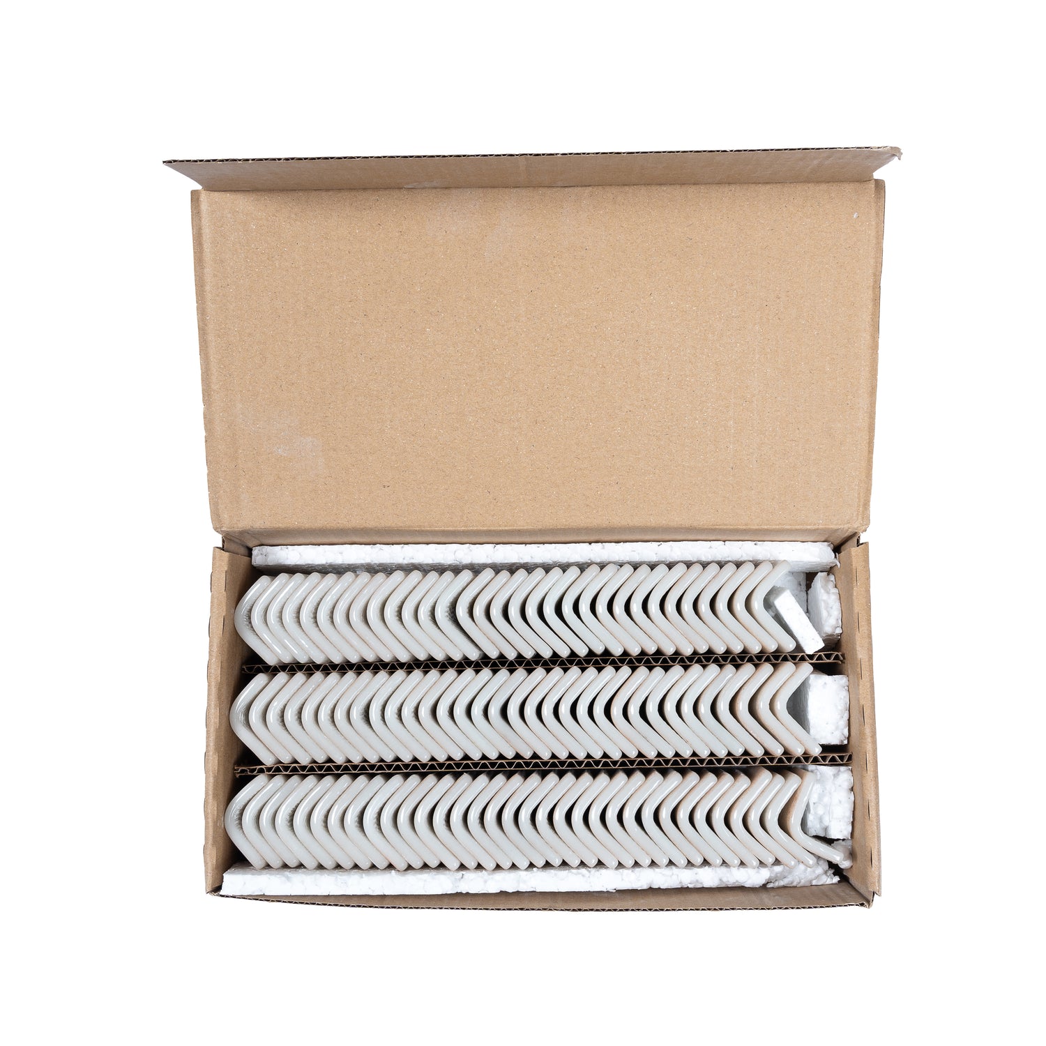 taupe matte recycled glass 2x2 corner tiles neatly packed in cardboard box 96-pack