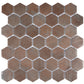 Taupe matte recycled glass hexagon mosaic tile with varied taupe tones and smooth texture