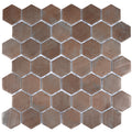 Taupe matte recycled glass hexagon mosaic tile with varied taupe tones and smooth texture