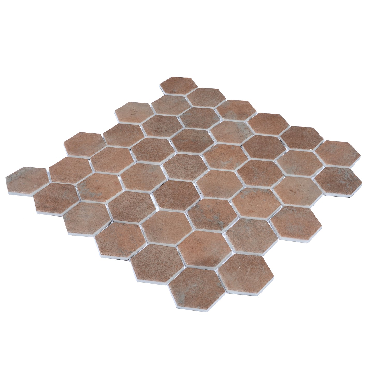 Taupe matte recycled glass hexagon mosaic tile sheet with 5.28 sq ft coverage