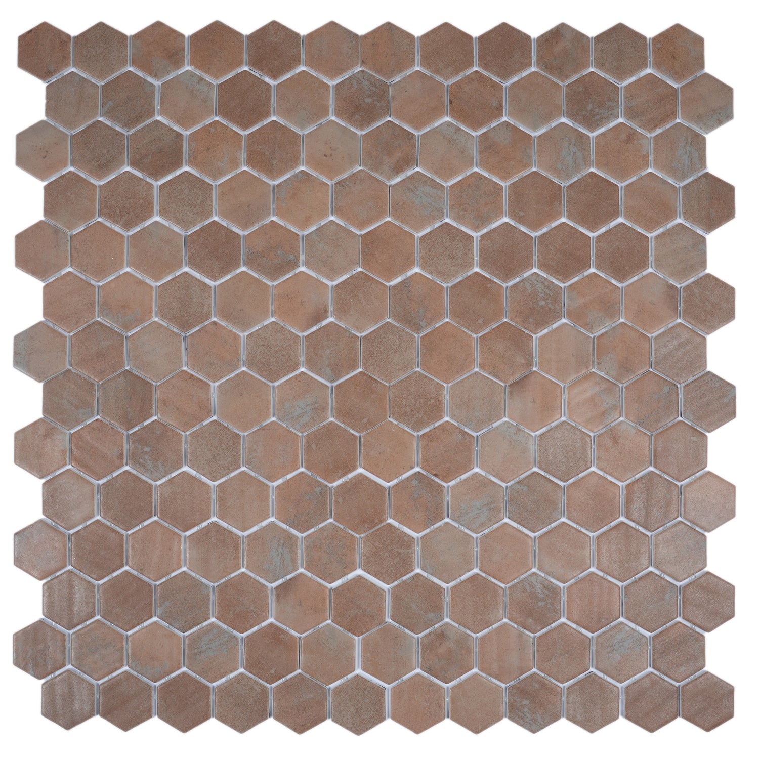 Taupe matte recycled glass hexagon mosaic tile sheet 12x12 inches, 5.28 sq ft per case