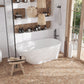 taupe hexagon mosaic tile floor and wall featuring matte recycled glass finish in modern bathroom setting
