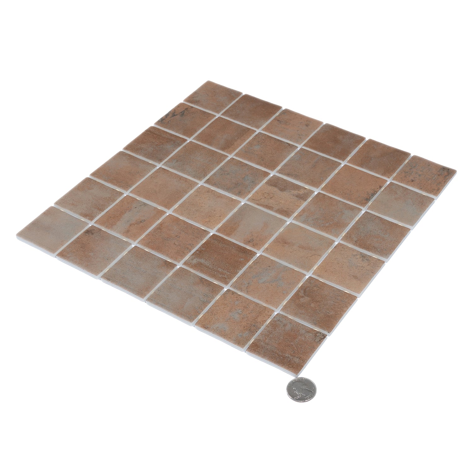 Taupe matte recycled glass square mosaic tile sheet 12x12 inches with varied shade squares