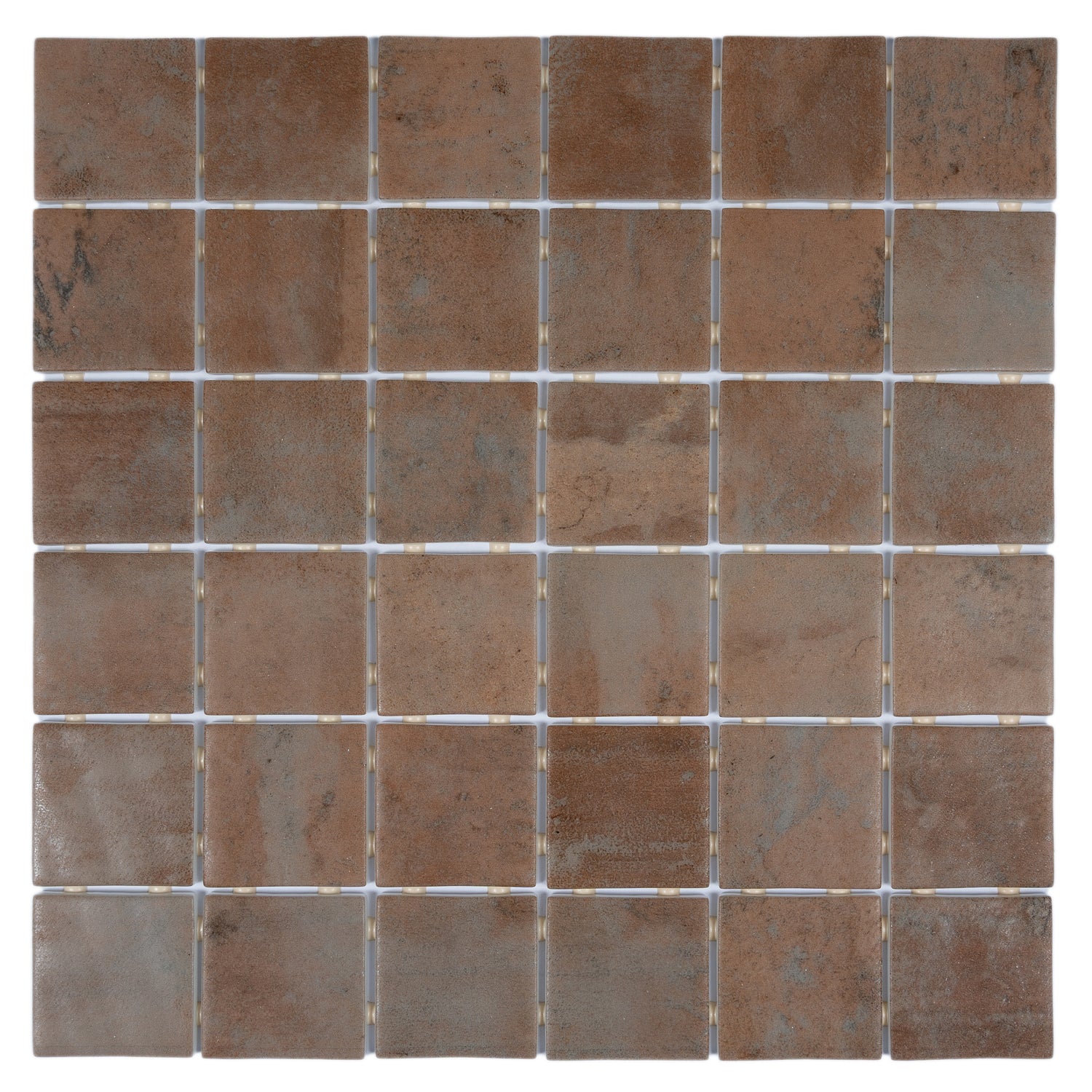 Taupe matte recycled glass 12x12 inch square mosaic tile sheet, 10.6 sq ft per case