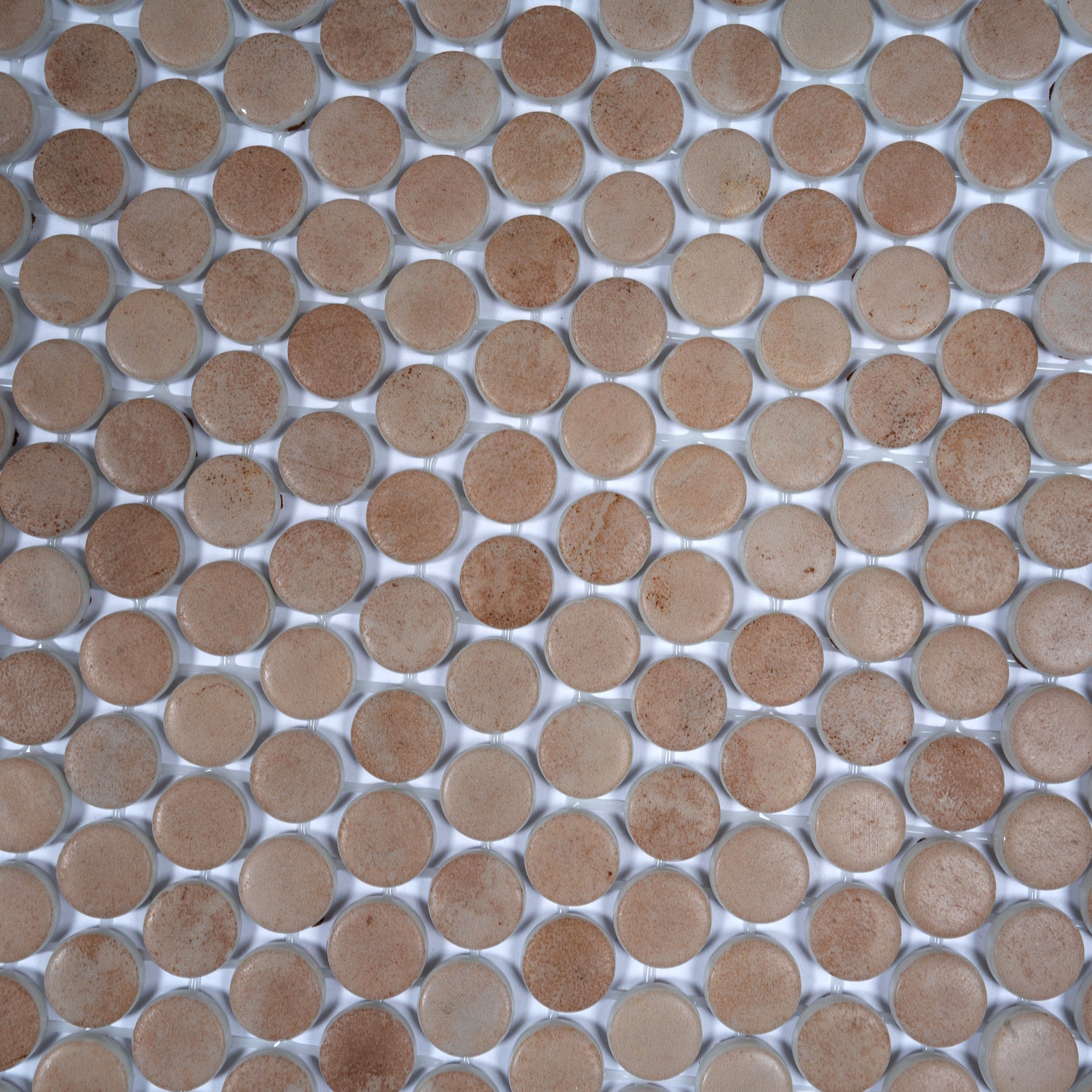 Taupe round mosaic recycled glass tiles 12x12 matte finish 10.56 sq ft per case