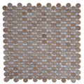 Taupe matte recycled glass round mosaic tile sheet with 12x12 inch size and variable taupe shades