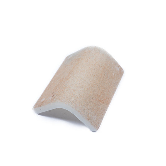 Clay beige 2x2 matte recycled glass corner tile with smooth curved edge for wall and floor applications
