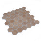clay beige matte recycled glass hexagon mosaic tile arranged on white background