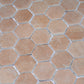 matte clay beige hexagon recycled glass mosaic tiles 12x12 size with white grout