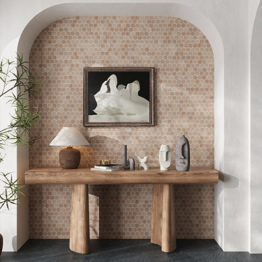 Clay Beige 12x12 Matte Recycled Glass Hexagon Mosaic Tile (5.28 sq ft/case, 6-Pack)