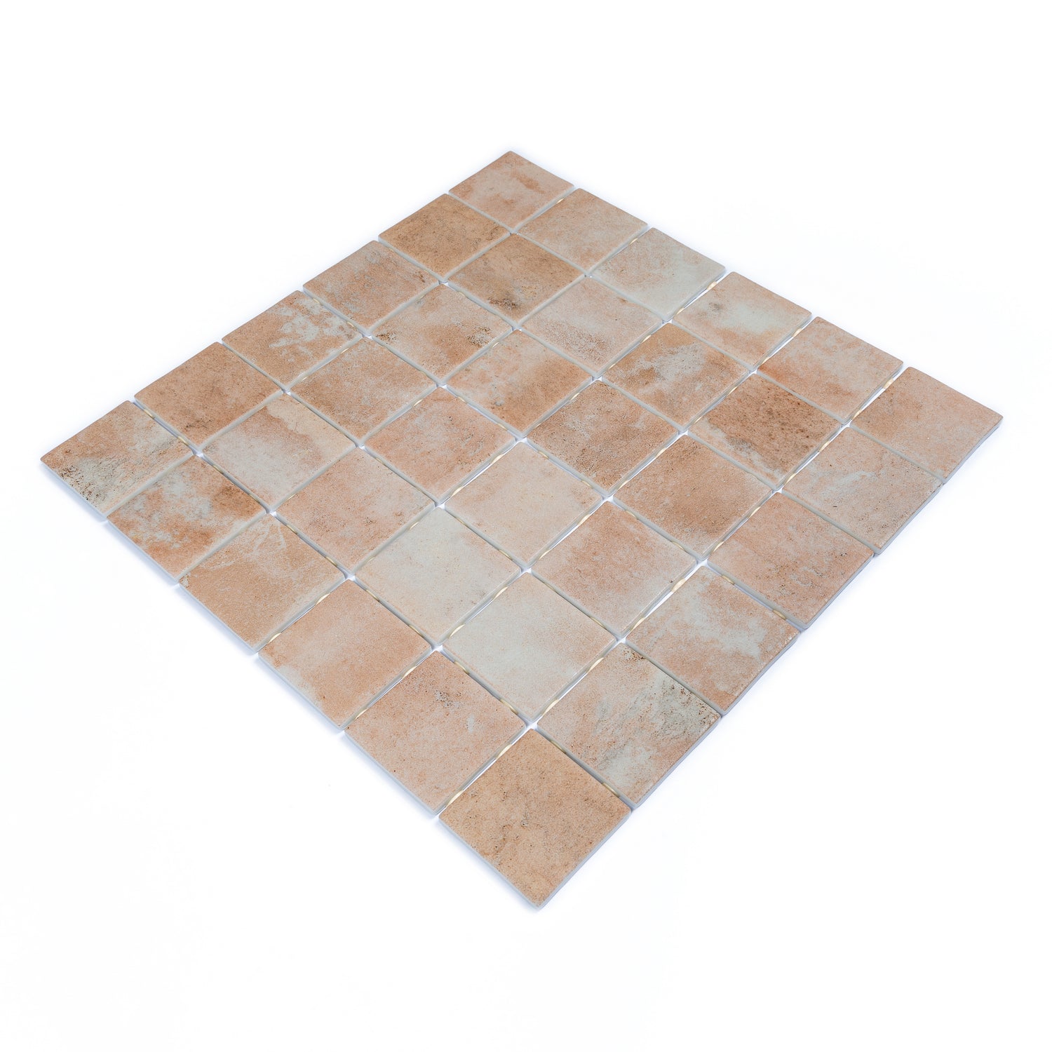 clay beige 12x12 matte recycled glass square mosaic tile with varying warm beige tones