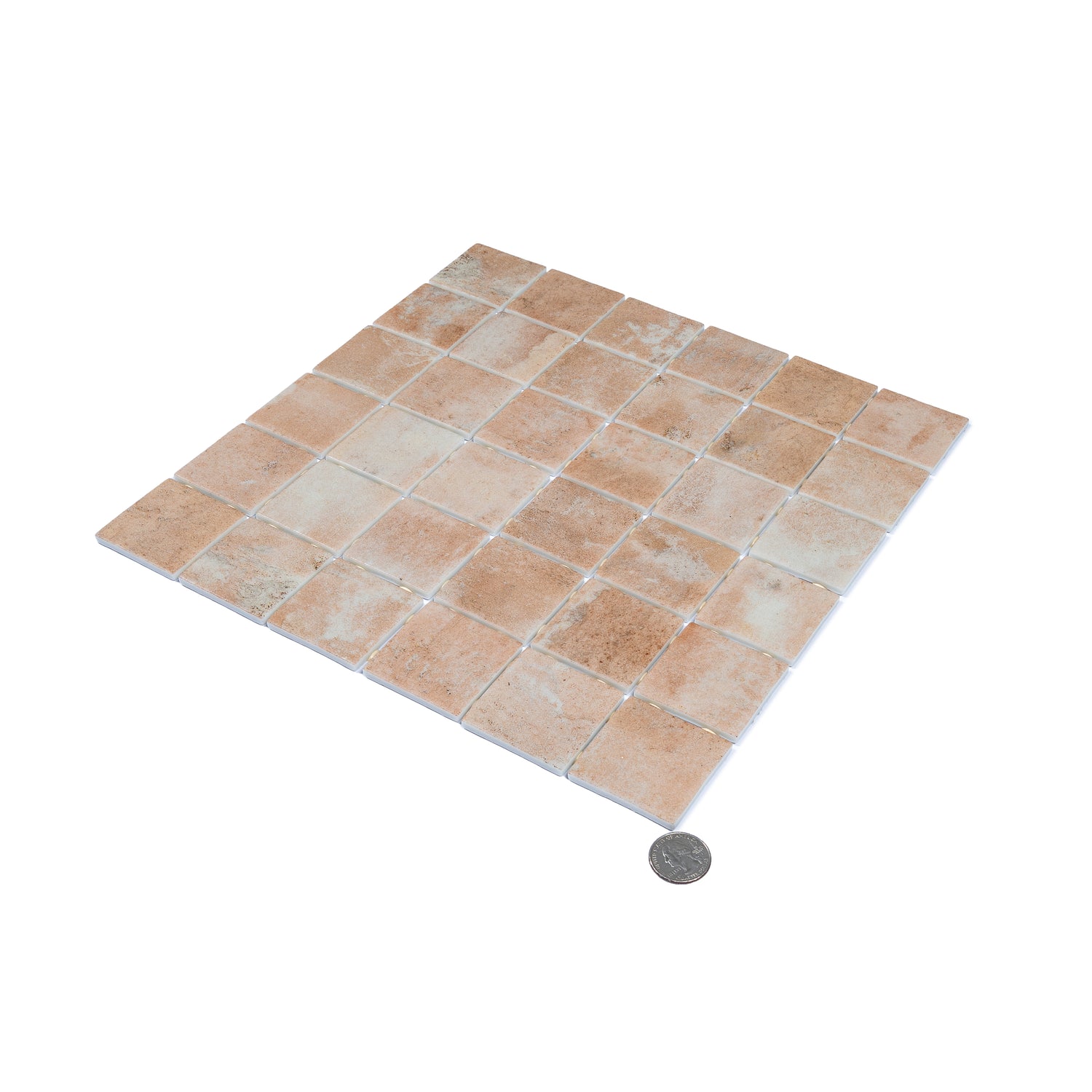 Clay beige 12x12 matte recycled glass square mosaic tile sheet with varied beige tones