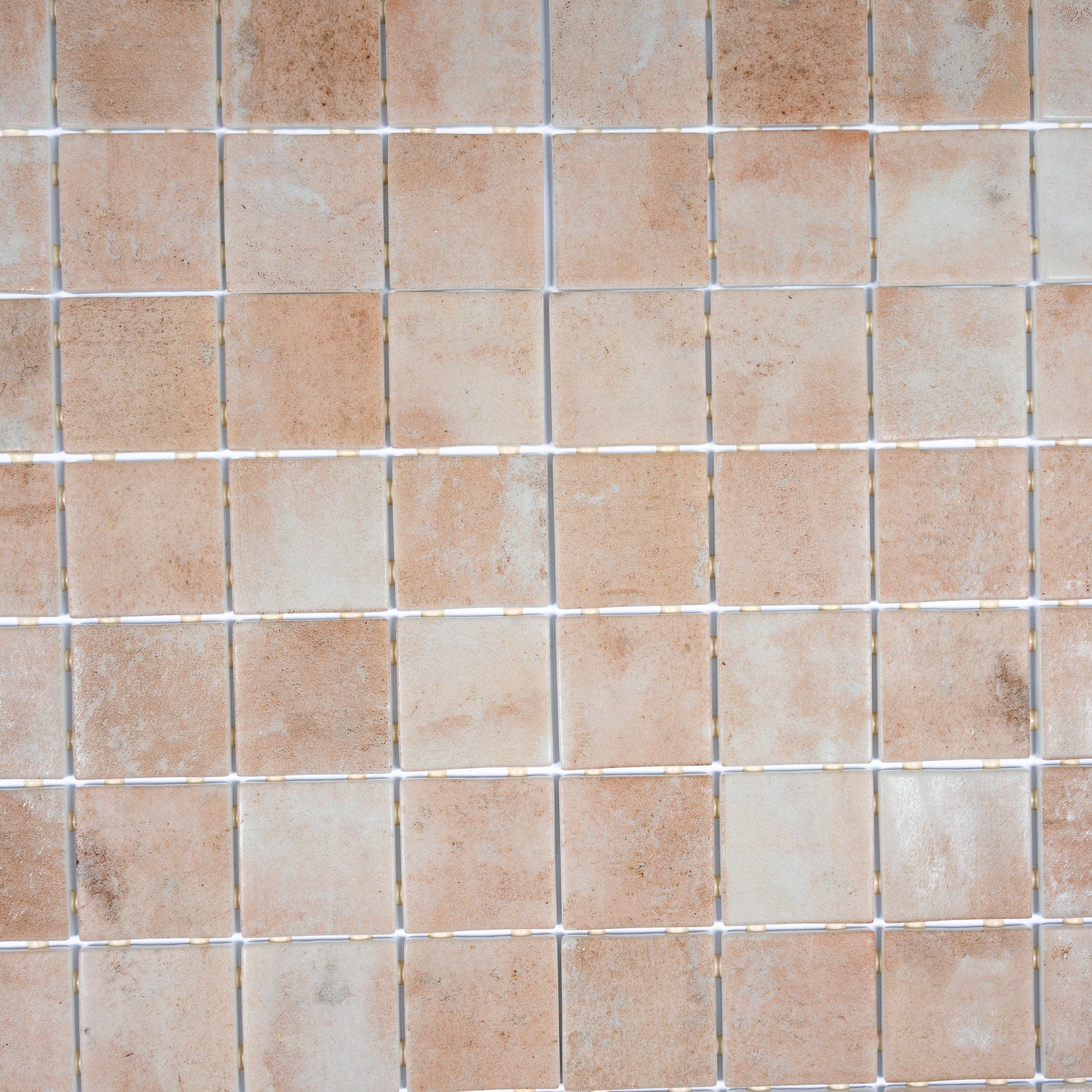 matte clay beige 12x12 square recycled glass mosaic tile sheet with varied shades
