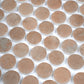 clay beige matte recycled glass round mosaic tiles on white mesh backing for easy installation