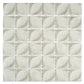 beige matte recycled glass square mosaic tile arranged in a 12x12 grid with leaf-like patterns