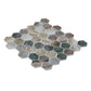 green beige matte recycled glass hexagon mosaic tiles with varied natural stone patterns