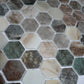 green beige recycled glass hexagon mosaic tiles with matte finish in 12x12 size