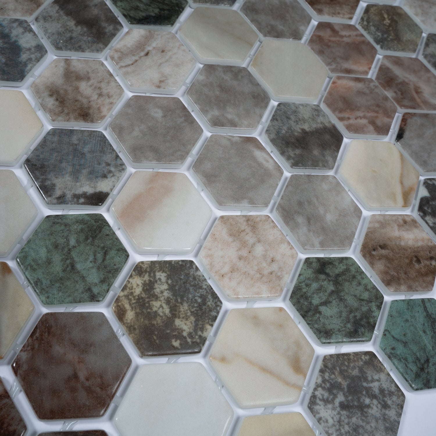 Sample - Green Beige 12x12 Matte Recycled Glass Hexagon Mosaic Tile (5.28 sq ft/case, 6-Pack)