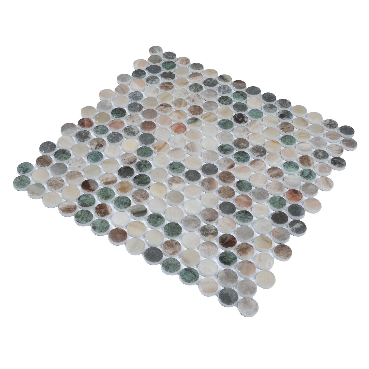Sample - Green Beige 12x12 Matte Recycled Glass Round Mosaic Tile (10.56 sq ft/case, 12-Pack)
