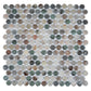 green beige matte recycled glass round mosaic tile sheet with varied earth tones