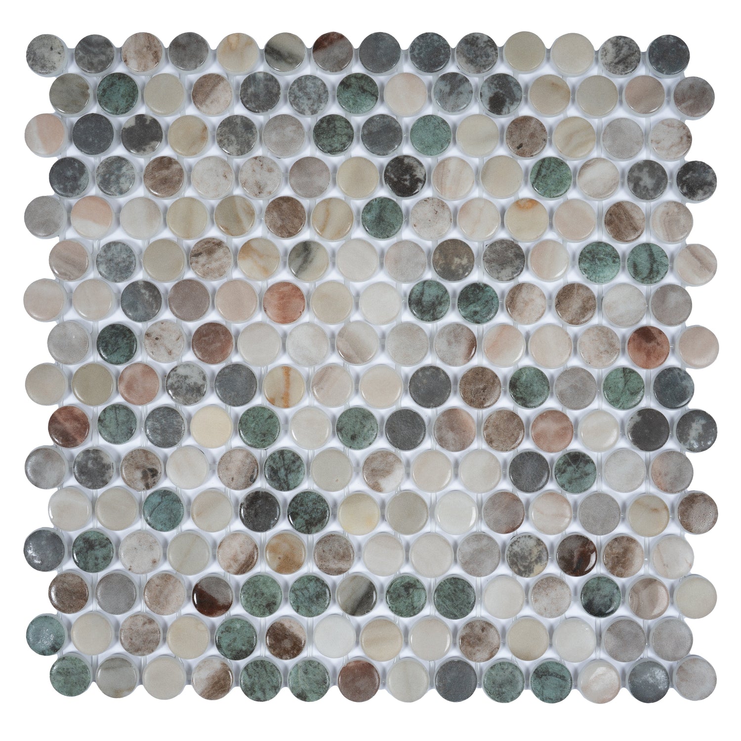 Sample - Green Beige 12x12 Matte Recycled Glass Round Mosaic Tile (10.56 sq ft/case, 12-Pack)