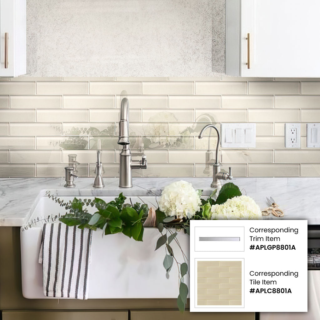Chiffon White 12x12 Glossy Brick Glass Mosaic Tile (5 pack, 4.83 sq ft/case) - Sample