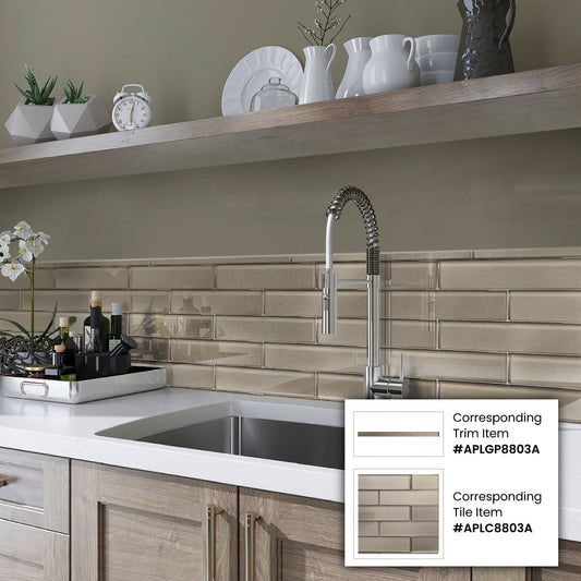 Ash Gray 0.5x12 Glossy Glass Pencil Tile Trim (10 pack, 0.5 sq ft/case) - Sample