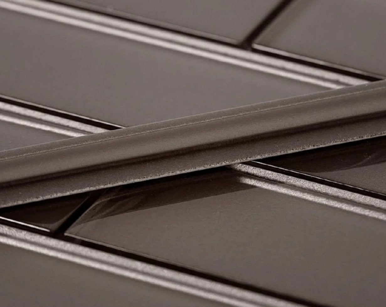 Cedar Brown 0.5x12 Glossy Glass Pencil Tile Trim (10 pack, 0.5 sq ft/case) - Sample