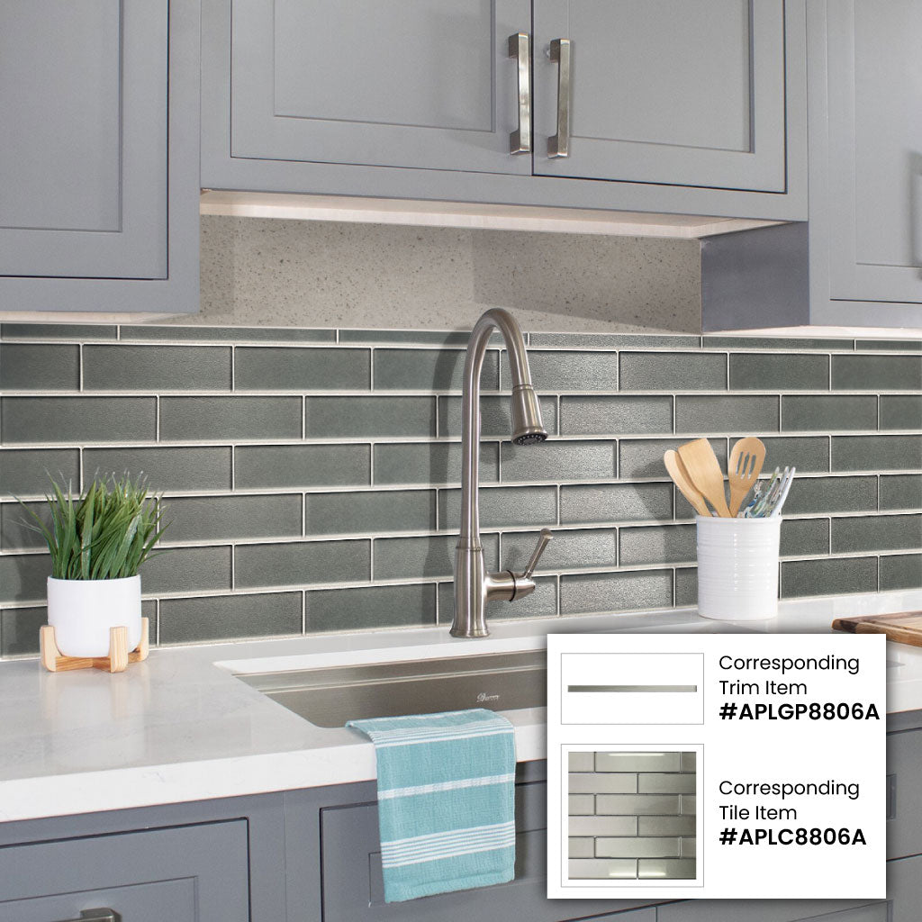 Stone Gray Glass Glossy Pencil Liner Tile Trim 