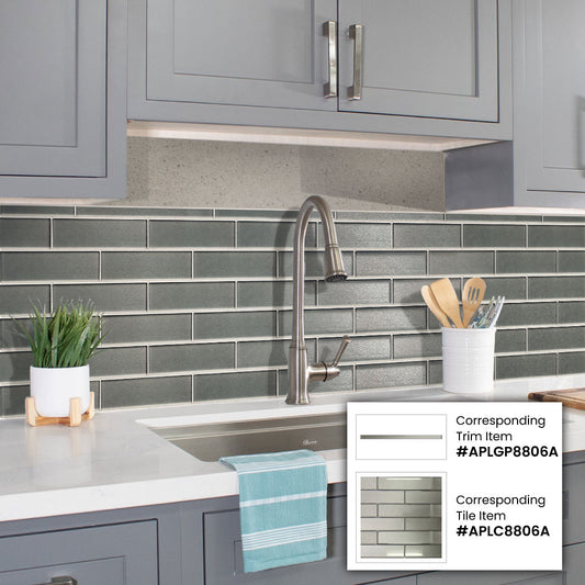 Stone Gray Glass Glossy Pencil Liner Tile Trim 