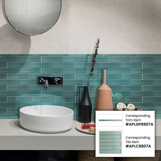 Tiffany Blue 0.5x12 Glossy Glass Pencil Tile Trim (10 pack, 0.5 sq ft/case) - Sample