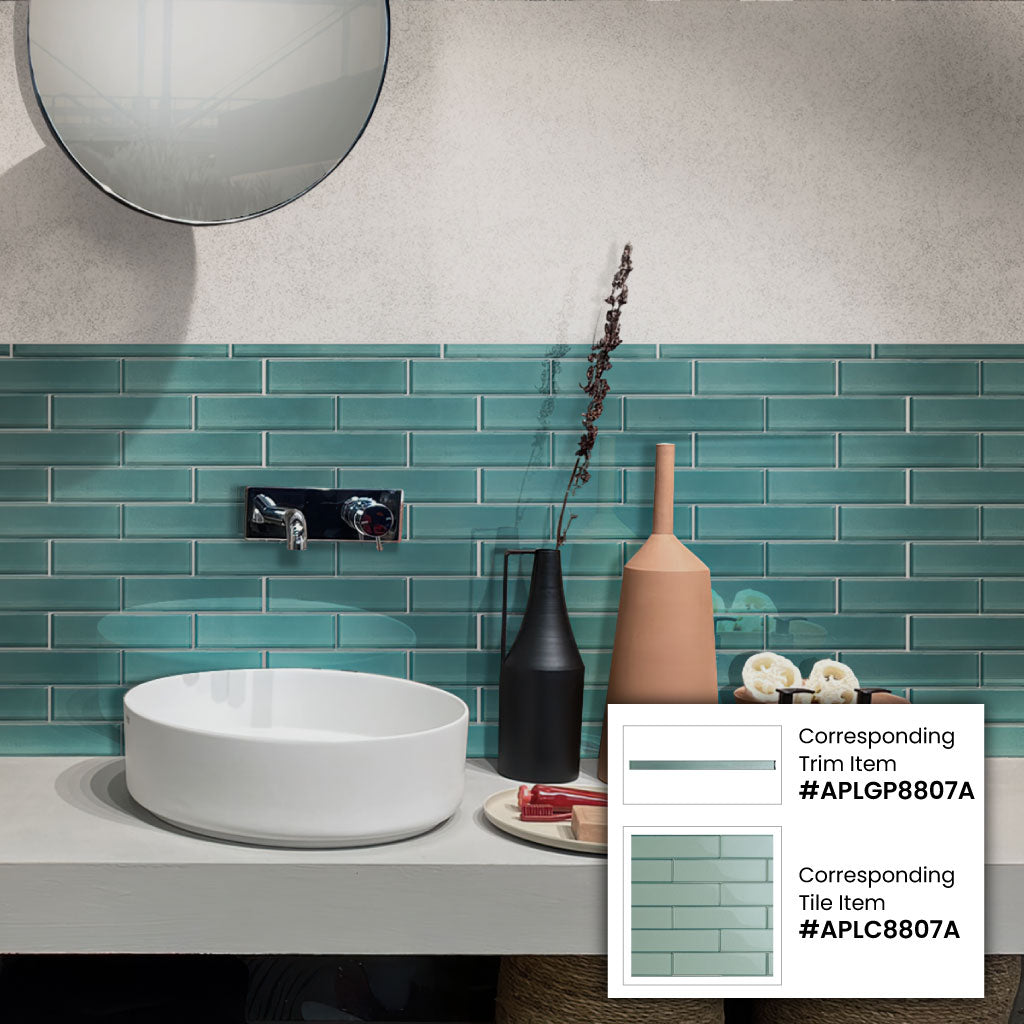 0.6x12 Tiffany Blue Glass Trim for Shower walls and Floors