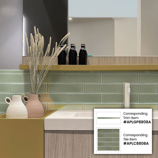 Light Green 0.5x12 Glossy Glass Pencil Tile Trim (10 pack, 0.5 sq ft/case) - Sample