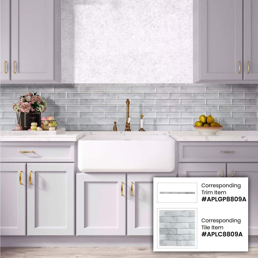 Gray Glass Glossy Pencil Liner Tile Trim 