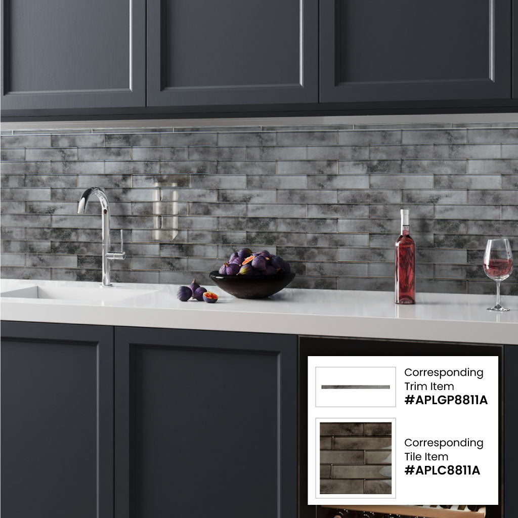 Dark Gray 12x12 Glossy Brick Glass Mosaic Tile (5 pack, 4.83 sq ft/case) - Sample