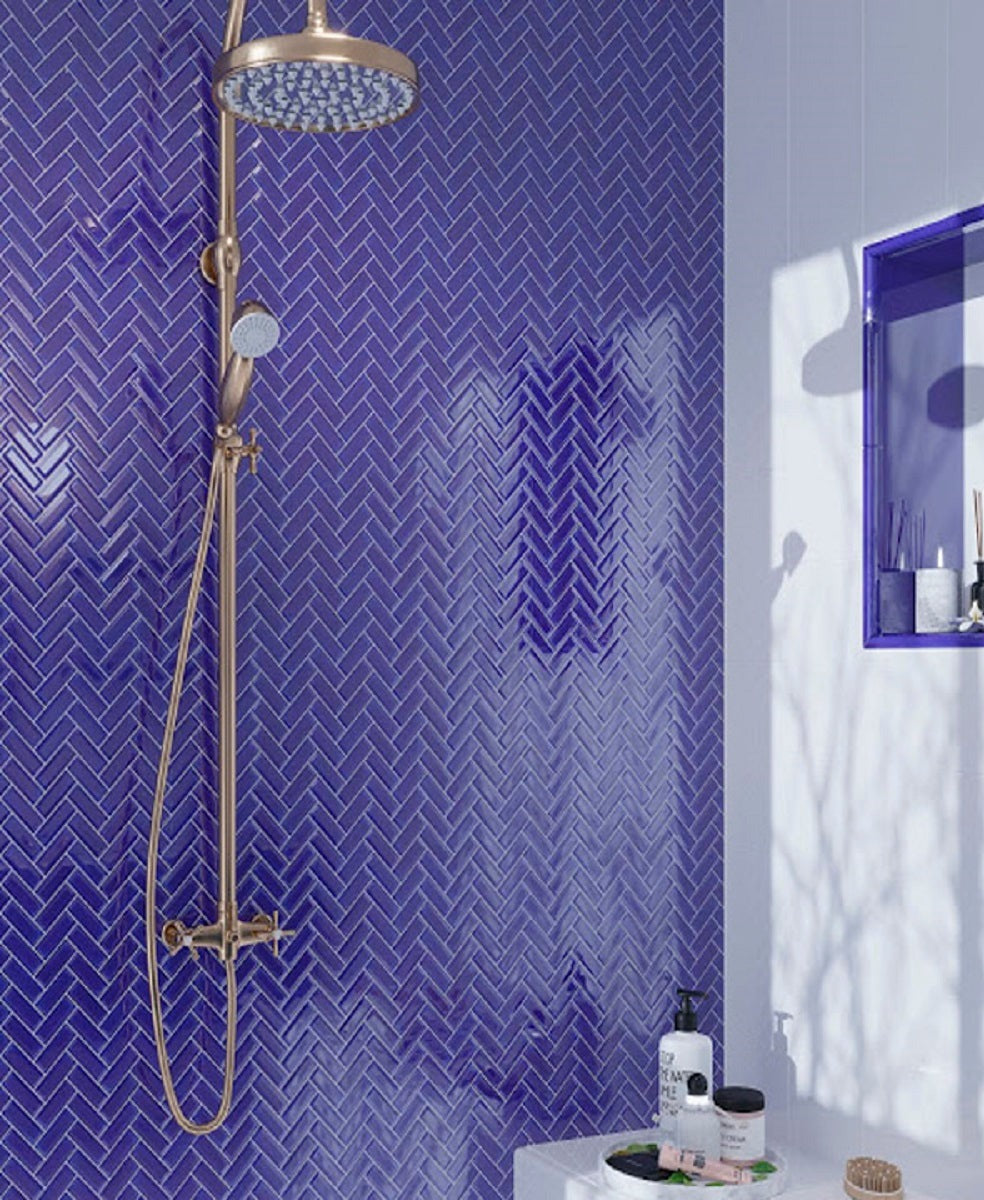Cobalt Blue 11x13 Glossy Herringbone Glass Mosaic Tile (5 pack, 4.8125 sq ft/case) - Sample