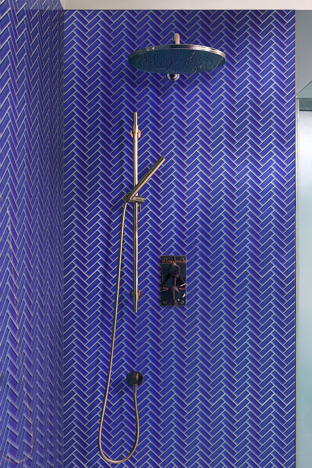 Cobalt Blue 11x13 Glossy Herringbone Glass Mosaic Tile (5 pack, 4.8125 sq ft/case) - Sample