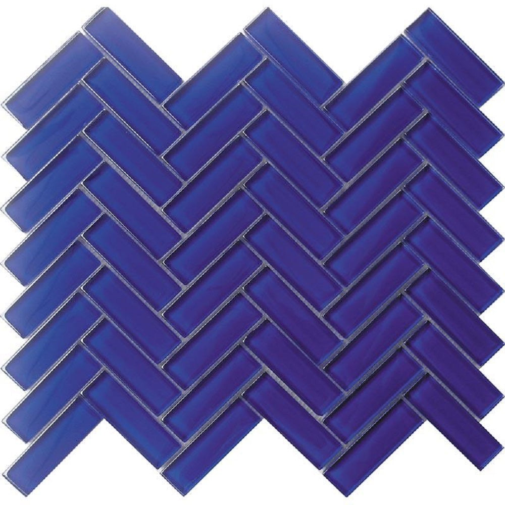 Cobalt Blue 11x13 Glossy Herringbone Glass Mosaic Tile (5 pack, 4.8125 sq ft/case) - Sample