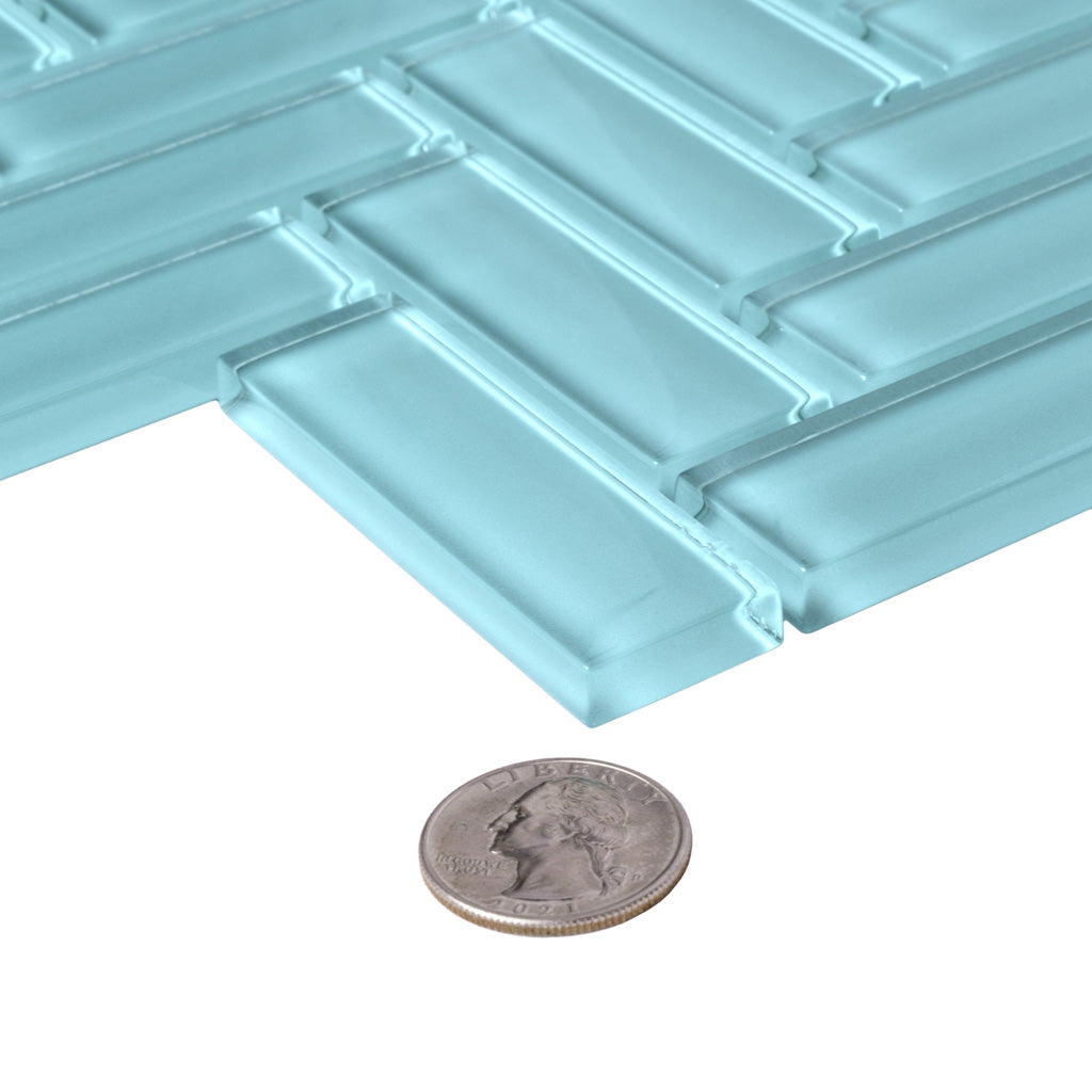 Sky Blue 11x13 Glossy Herringbone Glass Mosaic Tile (5 pack, 4.8125 sq ft/case) - Sample