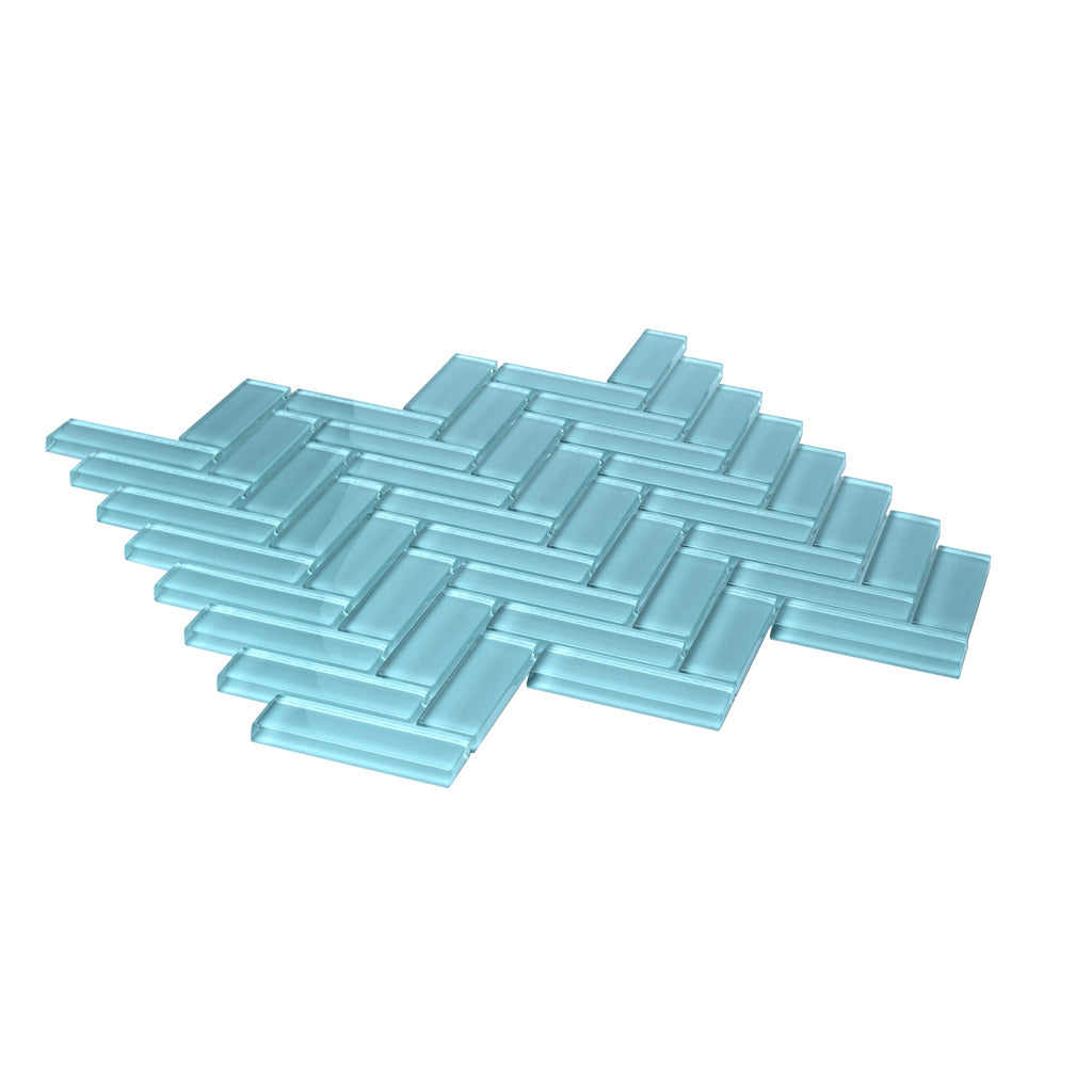 Sky Blue 11x13 Glossy Herringbone Glass Mosaic Tile (5 pack, 4.8125 sq ft/case) - Sample