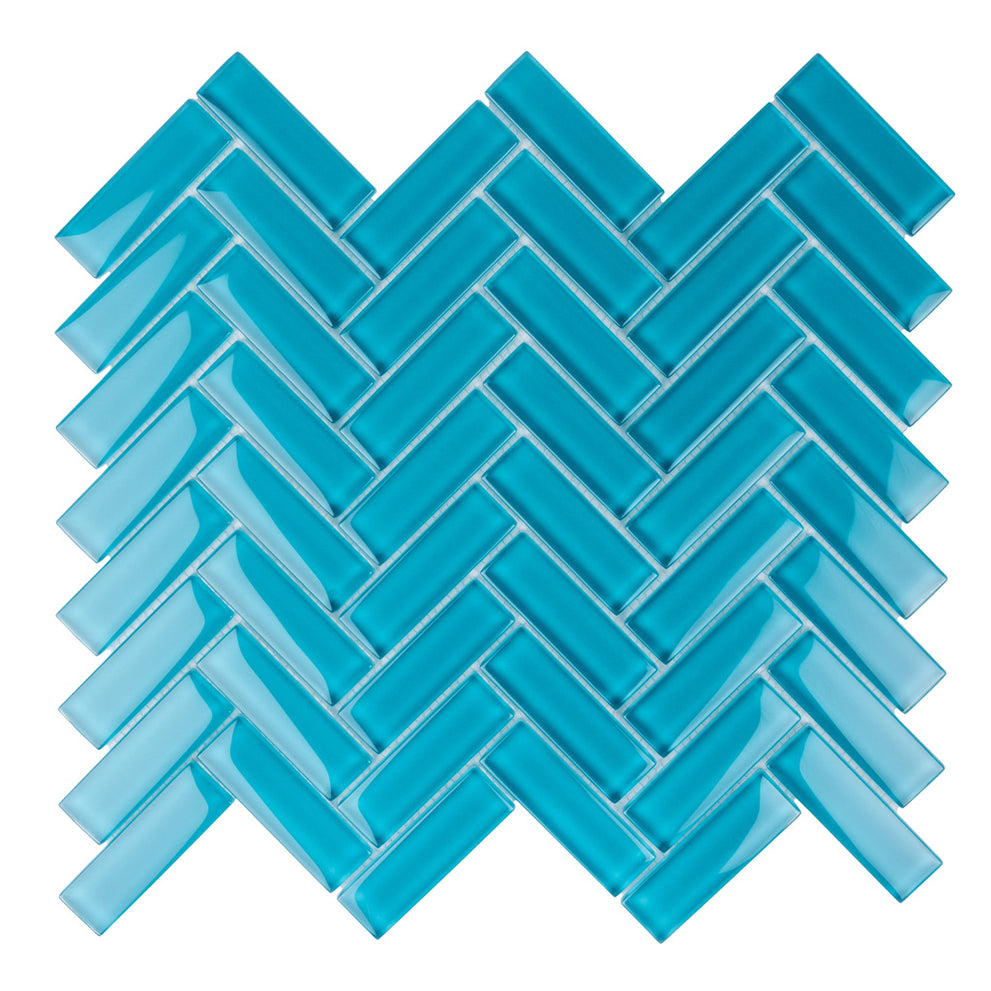 Modern small bathroom design ideas with glass mosaic tile in a herringbone pattern