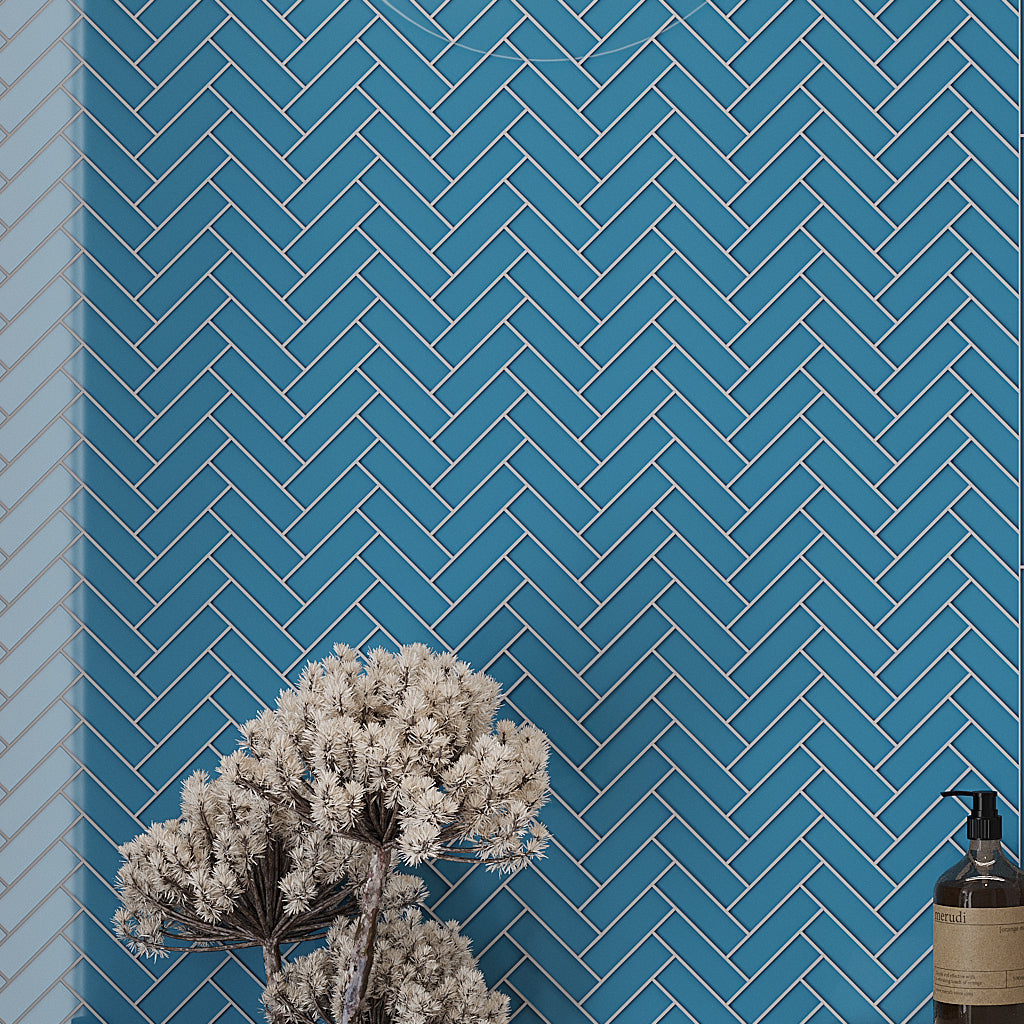 Sapphire Blue 11x13 Glossy Herringbone Glass Mosaic Tile (5 pack, 4.8125 sq ft/case)