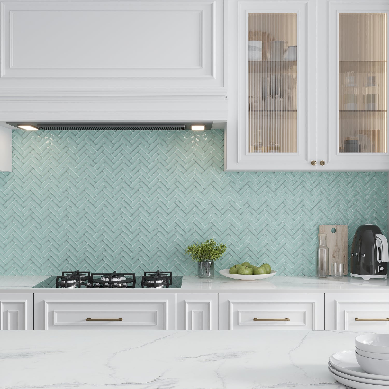 Blizzard Blue 11x13 Glossy Herringbone Glass Mosaic Tile (22 Cases, 105.82 sq ft/Pallet)